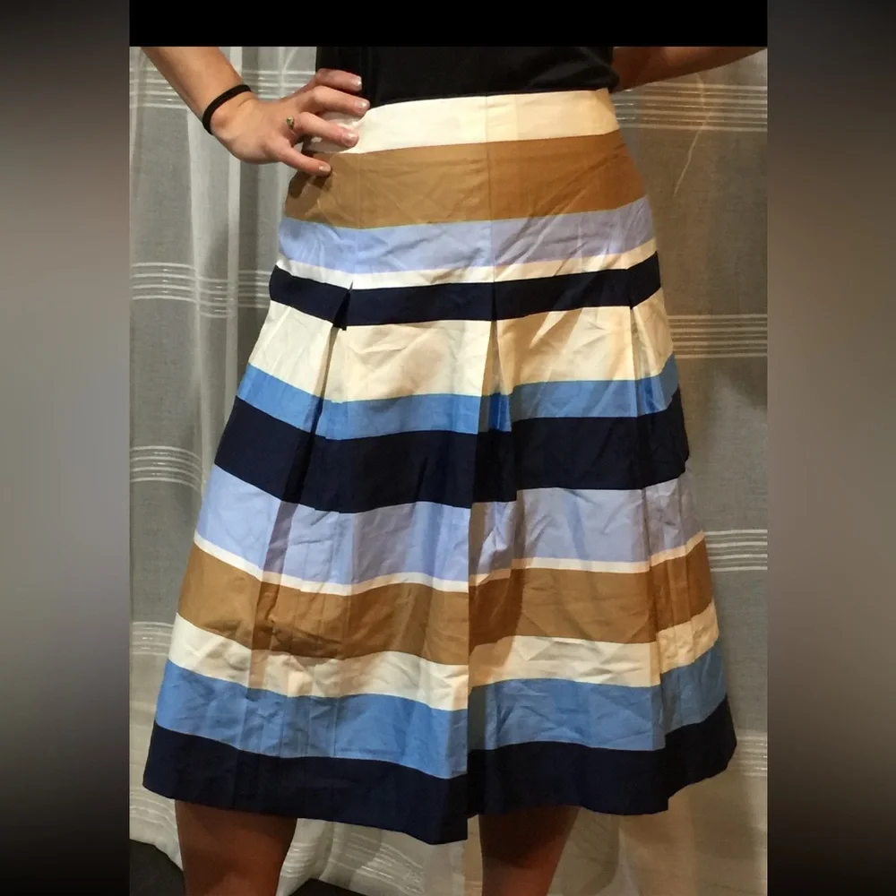 Charter Club Skirt Pleated 12 Blue White Gold - Picture 4 of 5